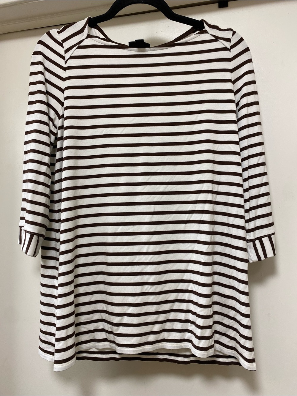 J. Jill White and Brown Striped Long Sleeve Dress